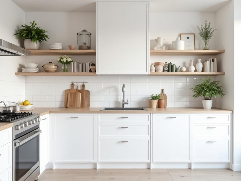 Bright Scandinavian kitchen with sleek storage solutions and natural accents