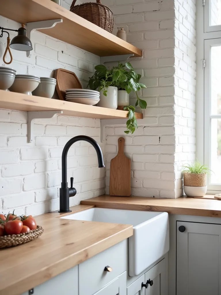 Bright, textured Scandinavian style kitchen with rustic elements