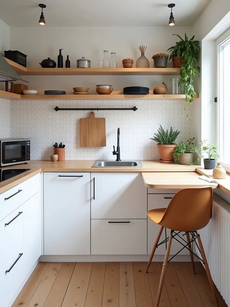 Compact Scandinavian kitchen with clever storage and fold down table