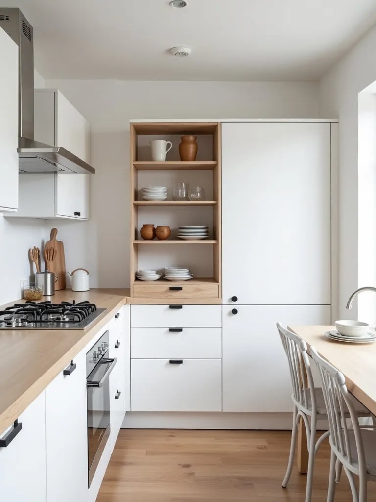 Compact Scandinavian kitchen with clever storage and fold down table