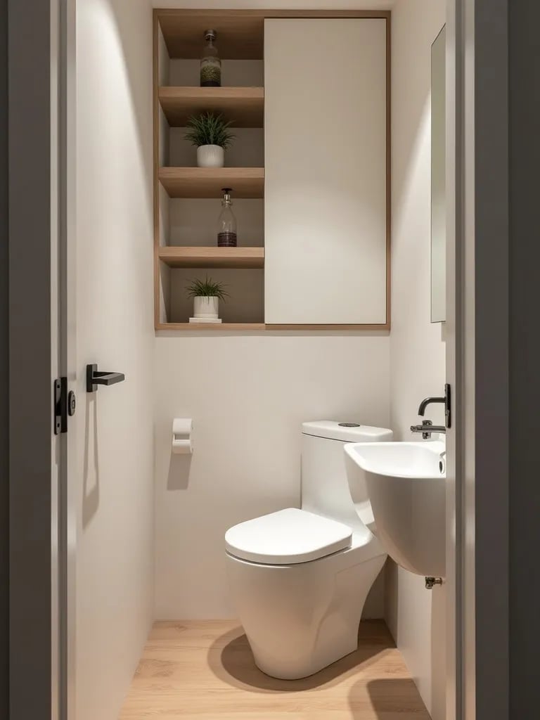 Compact modern bathroom with efficient layout and space saving features