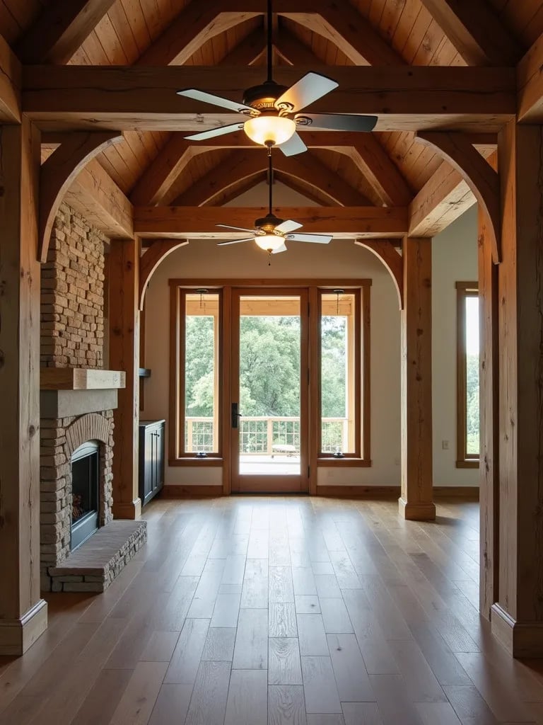 Cozy living room featuring a large industrial ceiling fan with lights