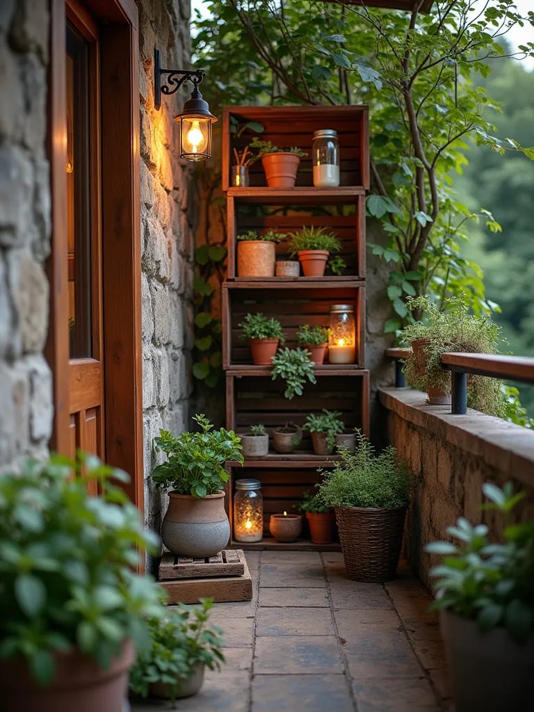 Creatively decorated balcony using upcycled items and plants
