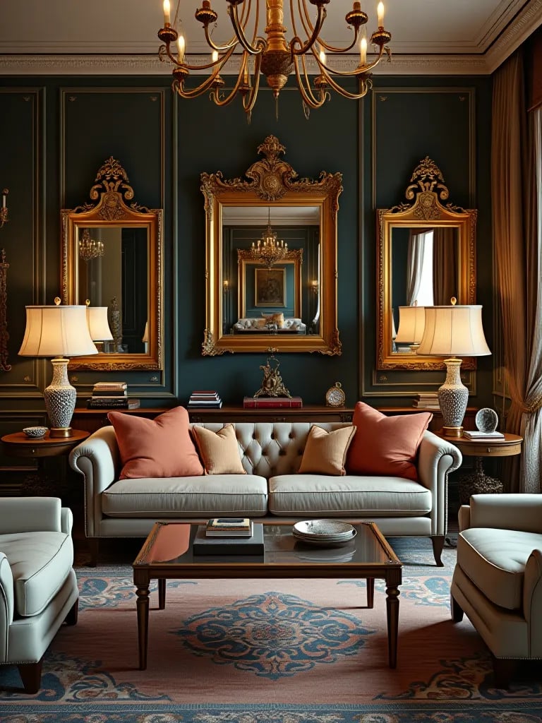 Eclectic living room blending vintage and modern luxury accessories