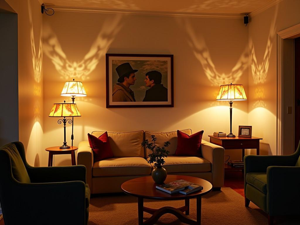 Eclectic living room featuring mix of vintage and modern table lamps