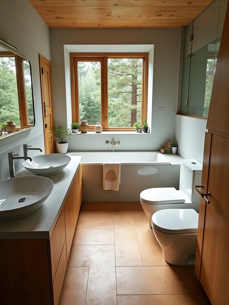 Eco friendly bathroom featuring water saving and energy efficient elements