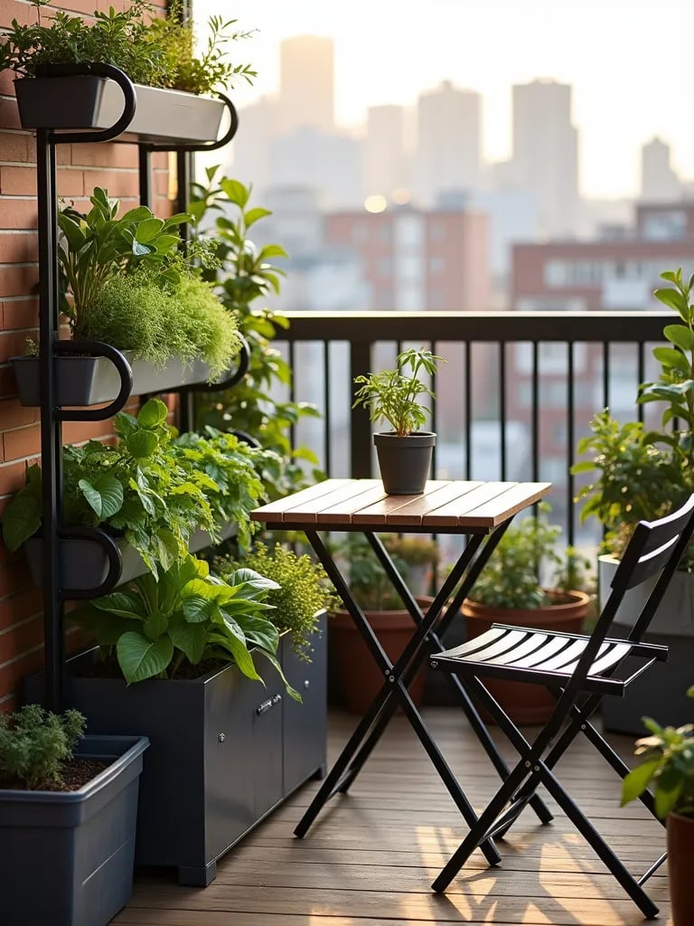 Efficient urban balcony with hydroponic system and multi functional furniture