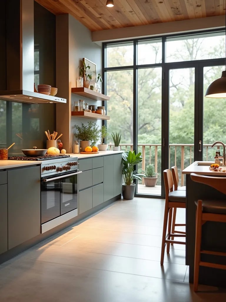 High tech kitchen featuring AI assisted cooking and waste reduction systems