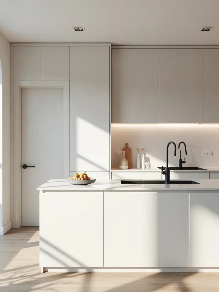 Minimalist Scandinavian kitchen island with built in appliances