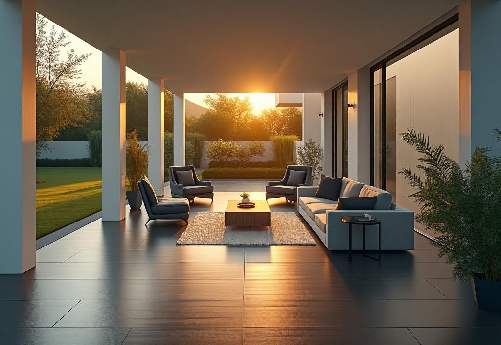 Minimalist porch design with gray floor and white accents
