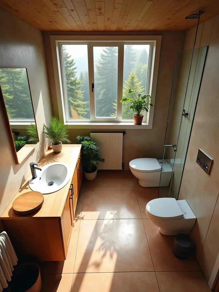 Modern bathroom with rainwater system and cork floors