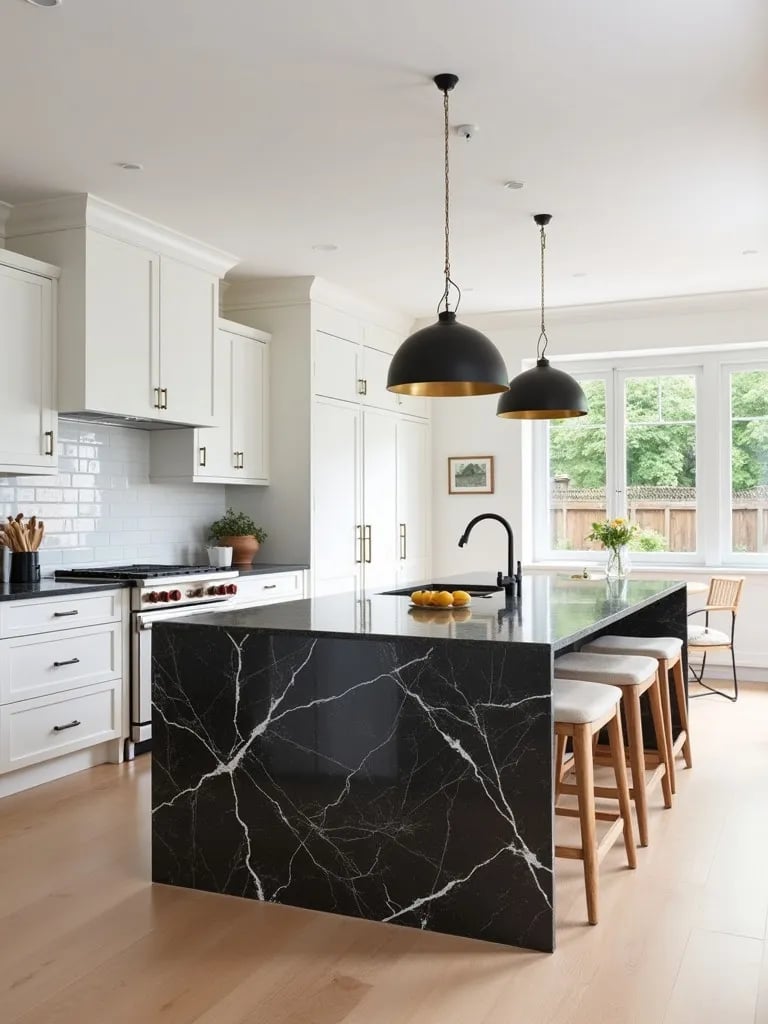 Modern kitchen featuring brass hardware and light wood elements
