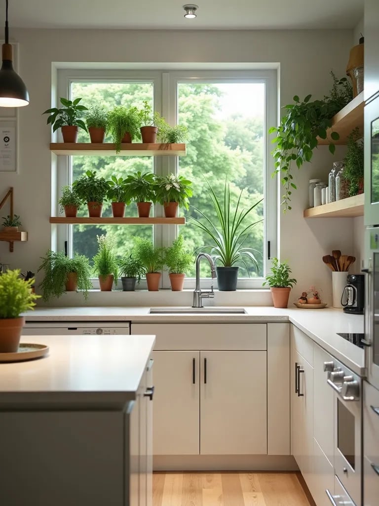 Modern kitchen featuring eco friendly technology and indoor gardening