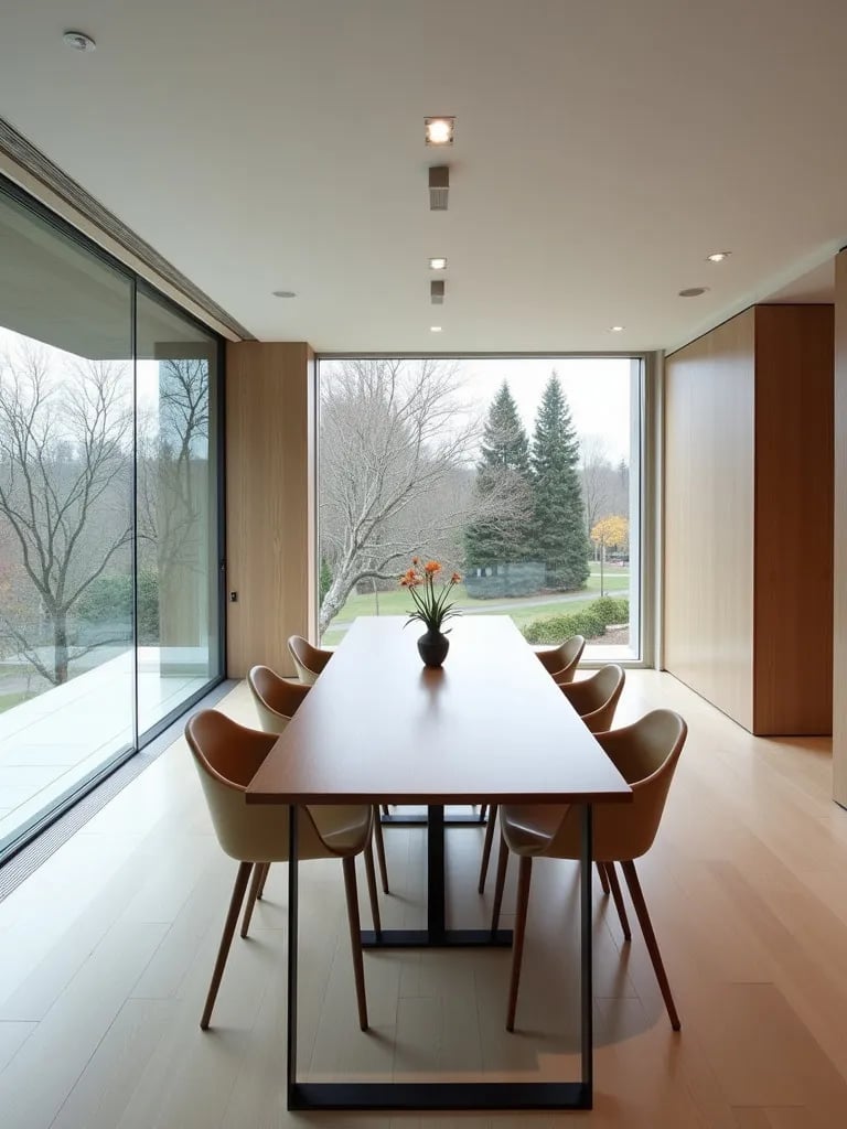 Open concept contemporary dining room with minimalist furniture