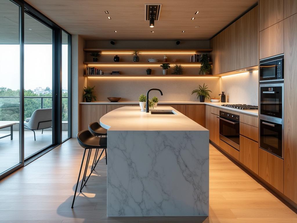 Spacious open concept kitchen layout with modern design elements