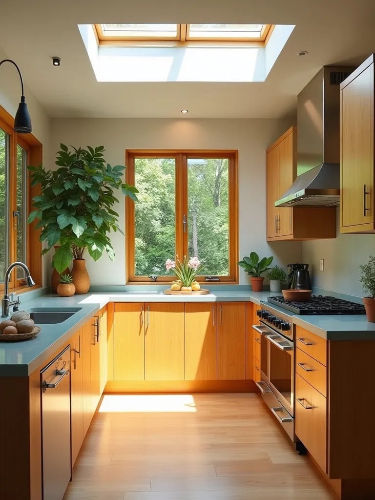 Sustainable kitchen with natural materials and energy efficient appliances