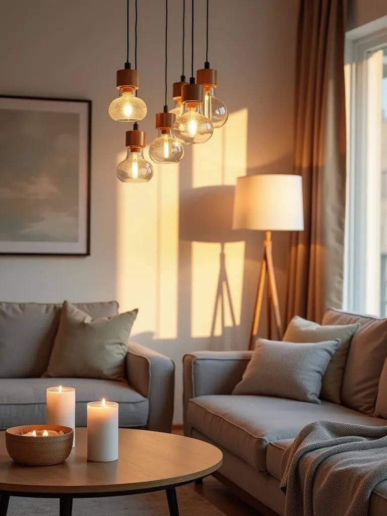 Warm, minimalist living area with carefully chosen lighting elements
