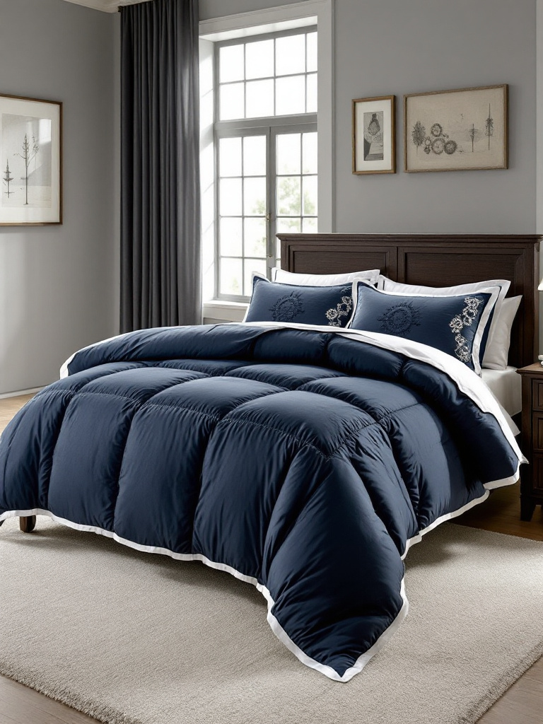 Masculine bedroom with premium bedding for comfort