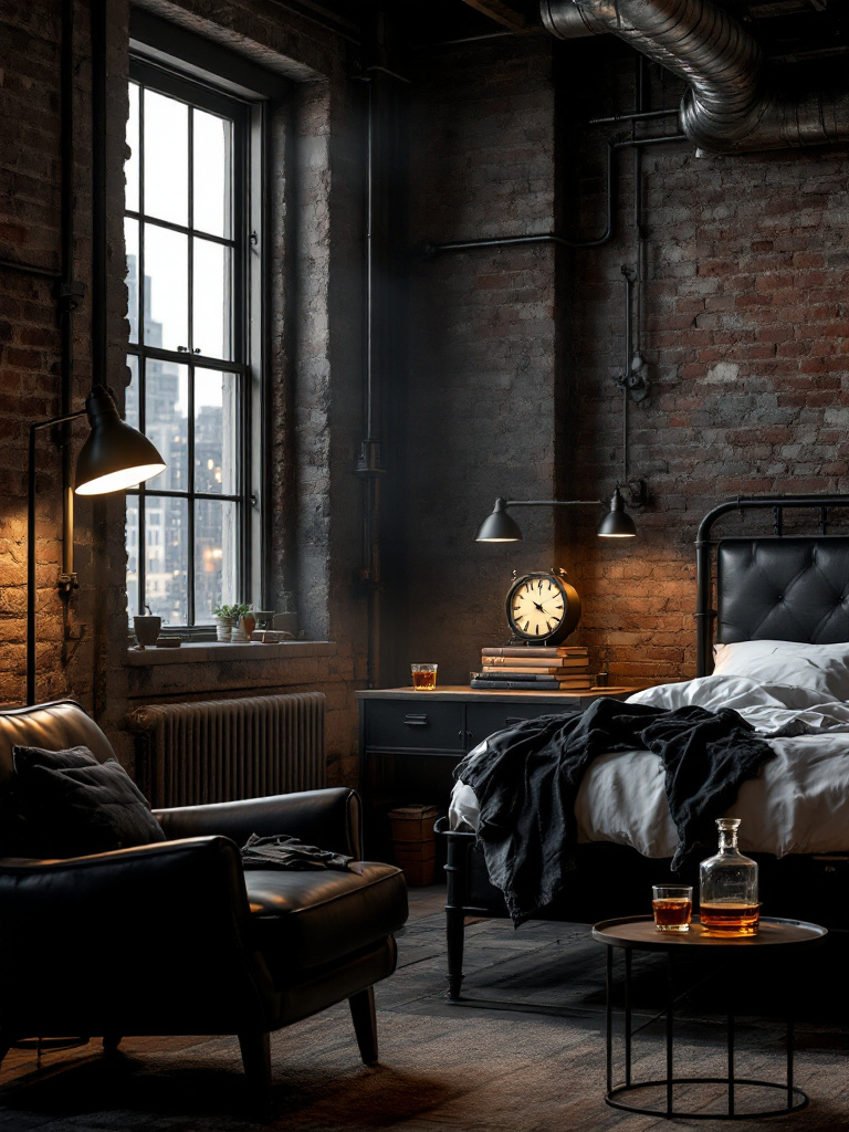 Industrial bedroom with masculine vibe