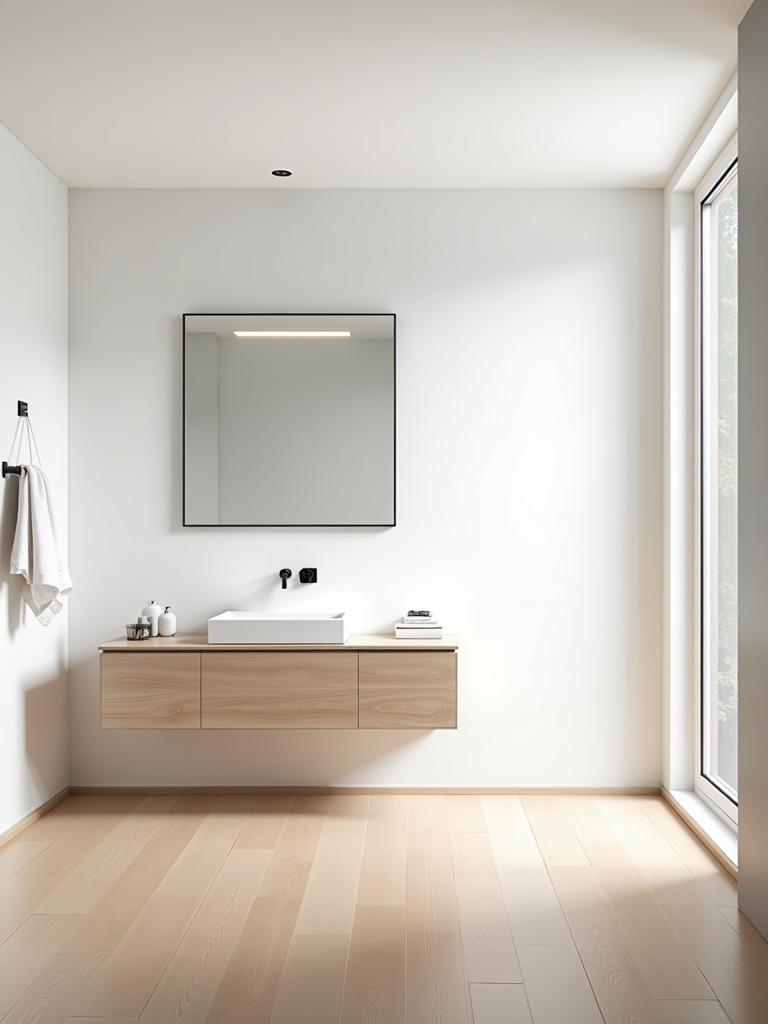 Scandinavian bathroom design emphasizing clean lines and an uncluttered space for a serene and minimalist feel.