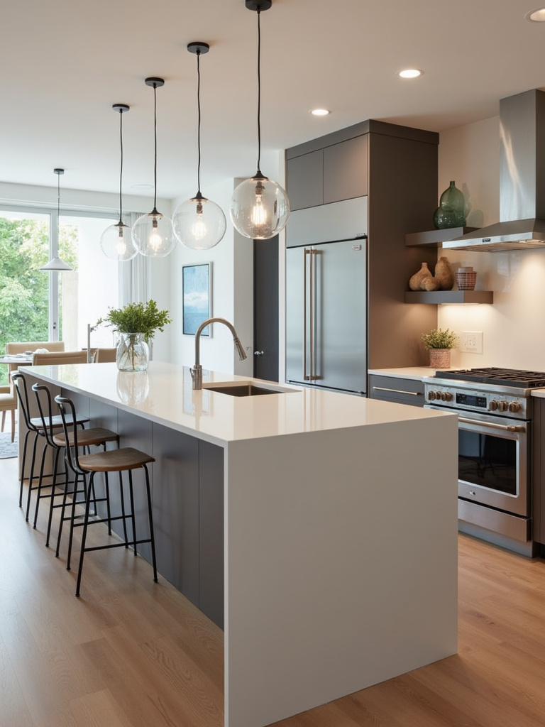 Modern kitchen with usb charging station on the kitchen island