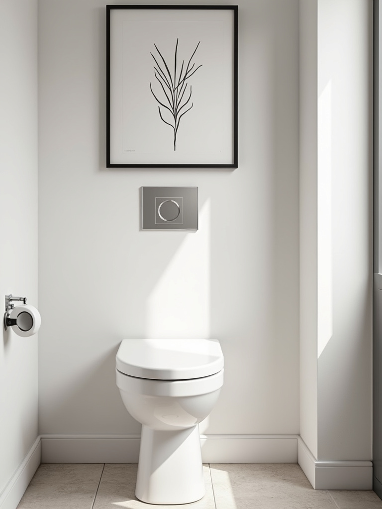 Minimalist Scandinavian-inspired line art featured in a bathroom, adding a touch of personality without clutter.