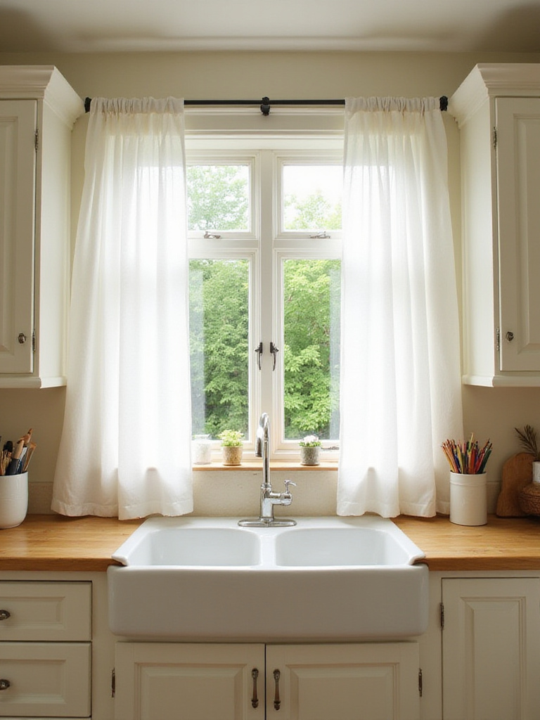 Cottage kitchen with unobstructed window above sink, allowing natural light to fill the room.