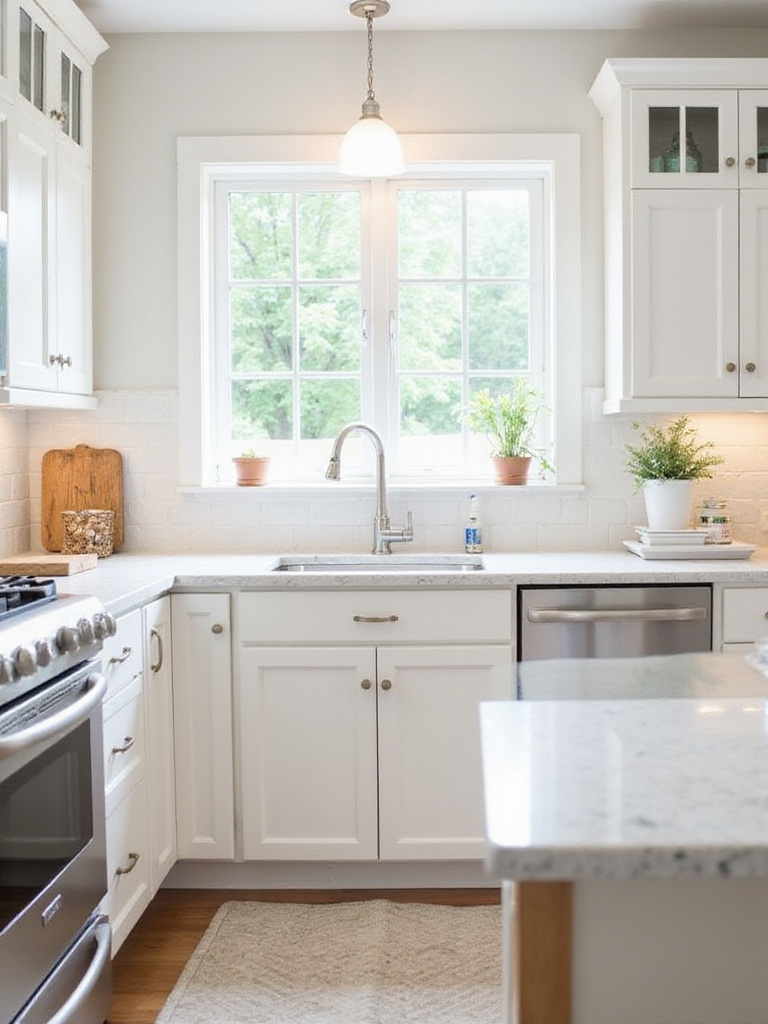 Budget-friendly kitchen featuring white shaker cabinets, laminate countertops, and stainless steel appliances.