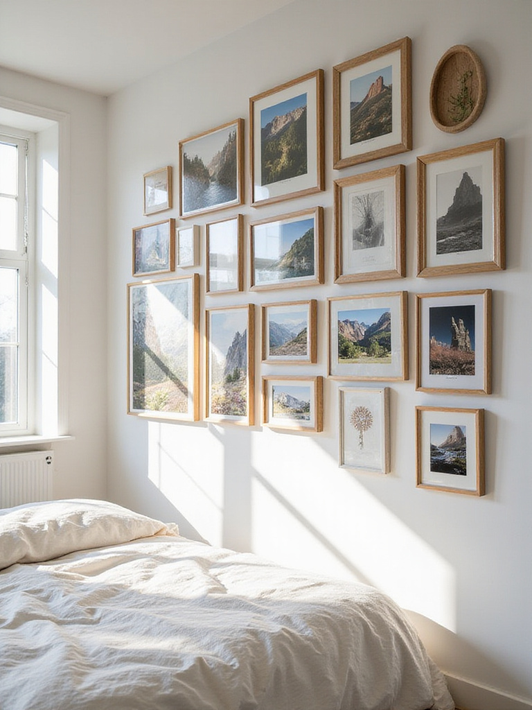 Bedroom wall decorated with a heartwarming photo collage