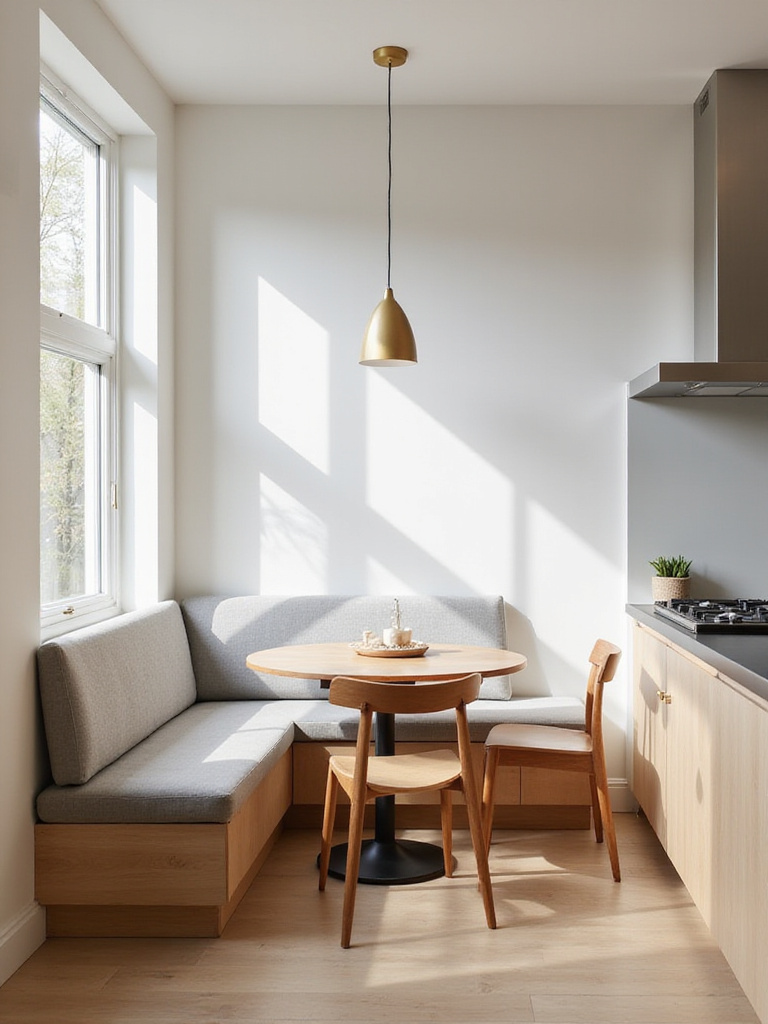 Cozy contemporary kitchen breakfast nook with banquette seating and pendant light
