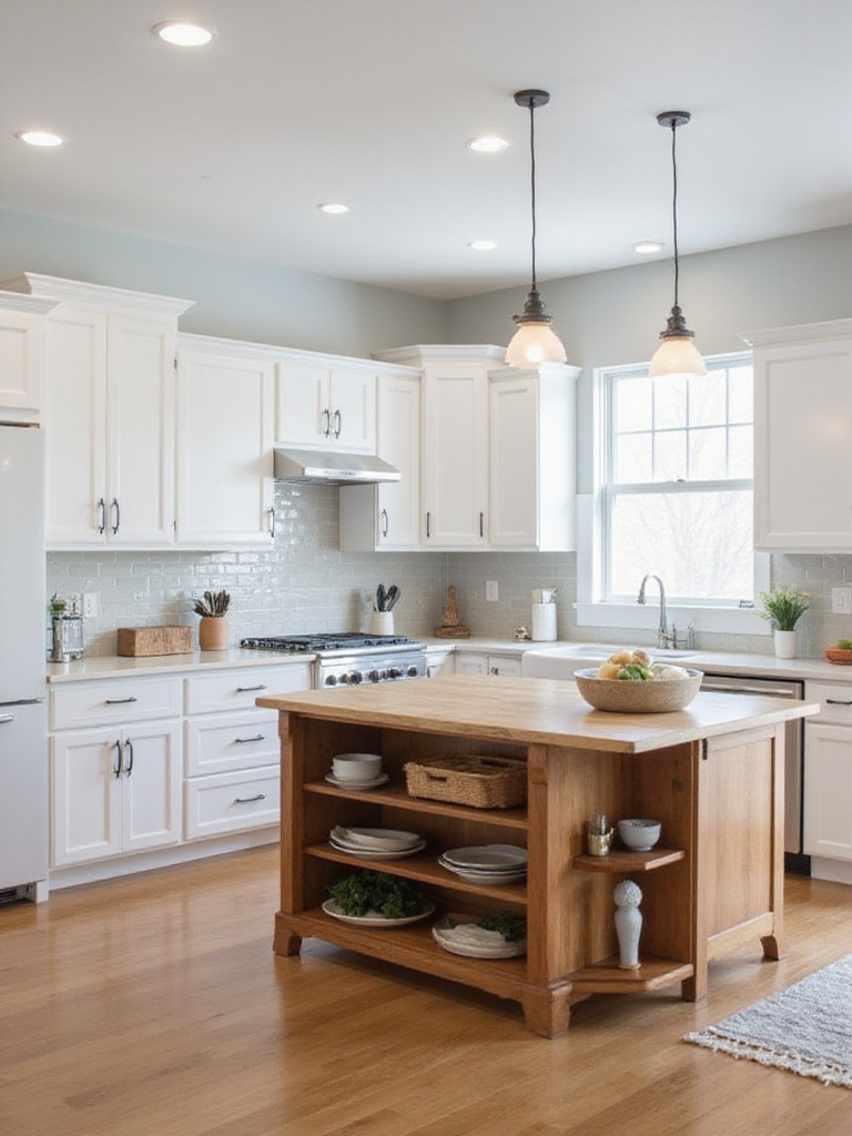 Modern kitchen featuring a combination of stock and custom cabinets, showcasing different styles and materials.