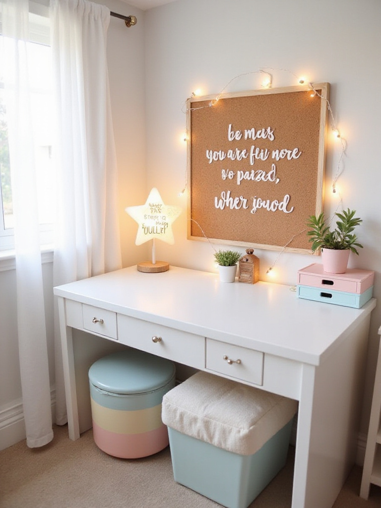 Girl's bedroom desk with fun and functional accessories