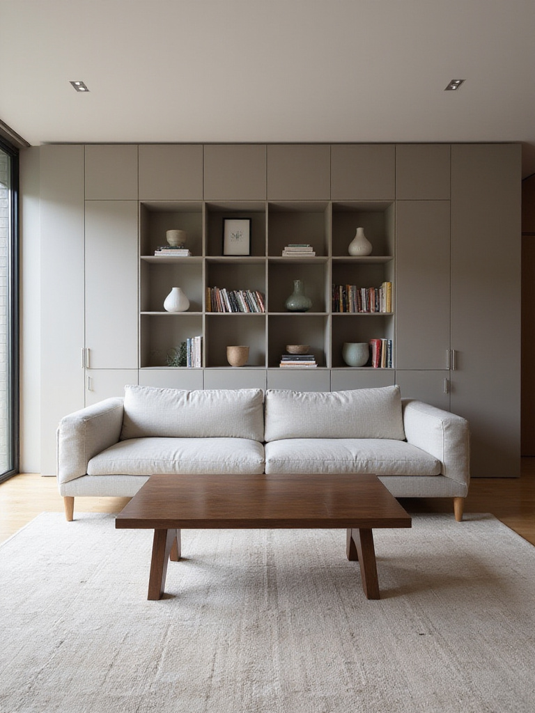 Minimalist living room with clean lines and geometric shapes