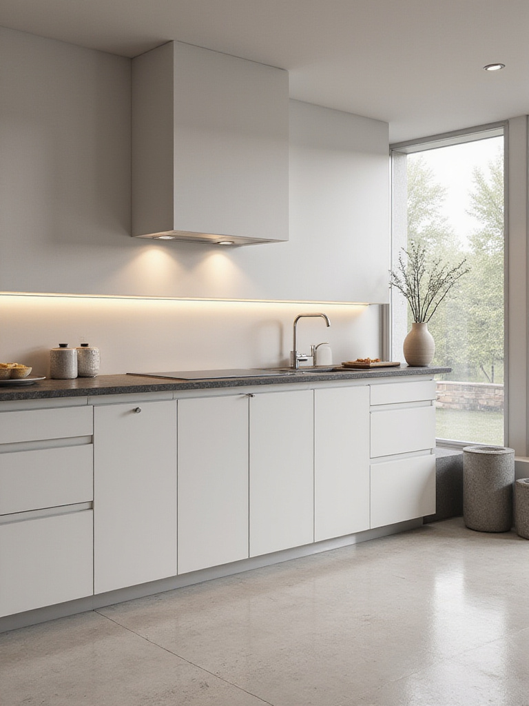 Contemporary kitchen with sleek, handleless cabinets for a minimalist design.