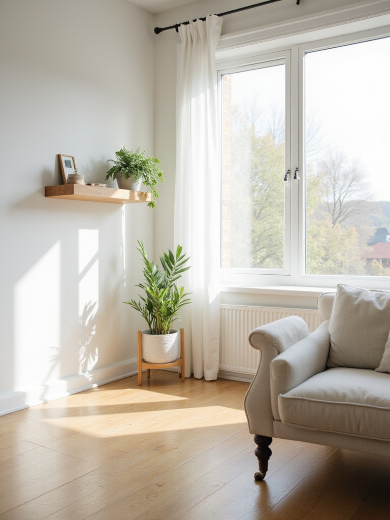 Decluttered living room corner with minimalist decor.
