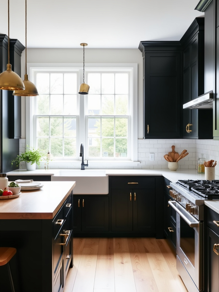 Black Shaker cabinets in a modern farmhouse kitchen