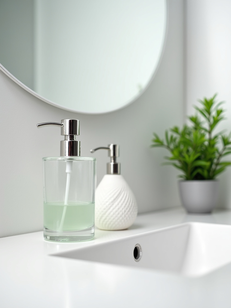Stylish soap dispensers in a modern bathroom
