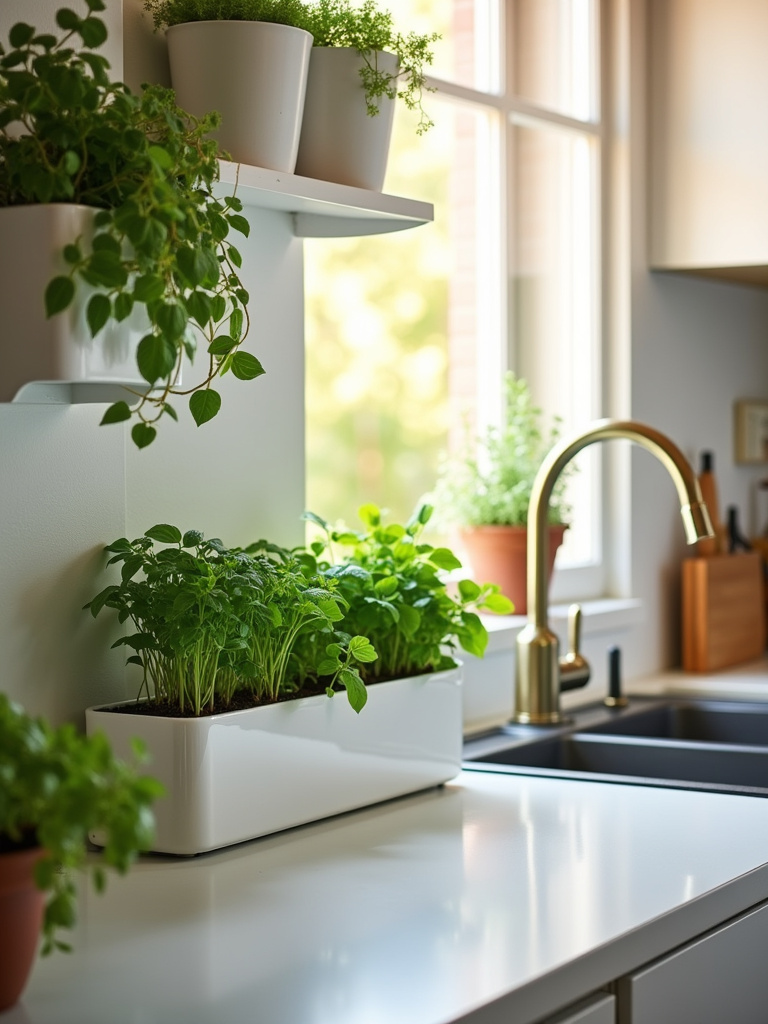 Apartment kitchen with indoor herb garden