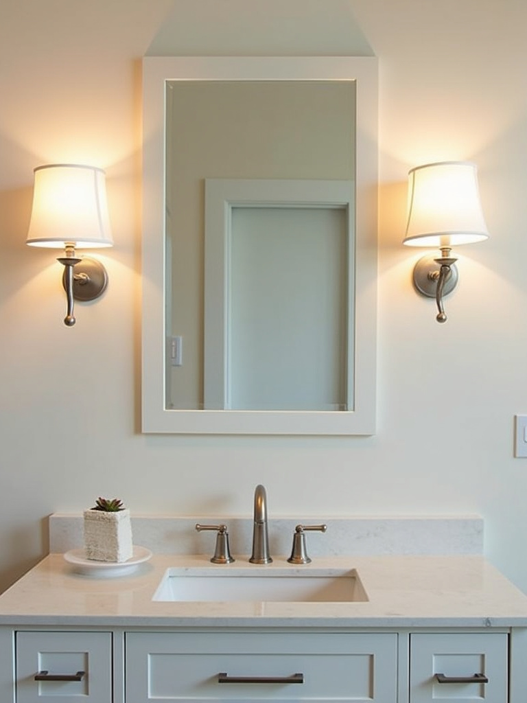 Coastal bathroom lighting featuring nautical-inspired wall sconces, adding both style and functional illumination.