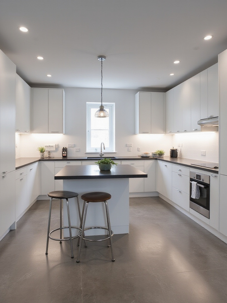 Modern kitchen with energy-efficient LED lighting.