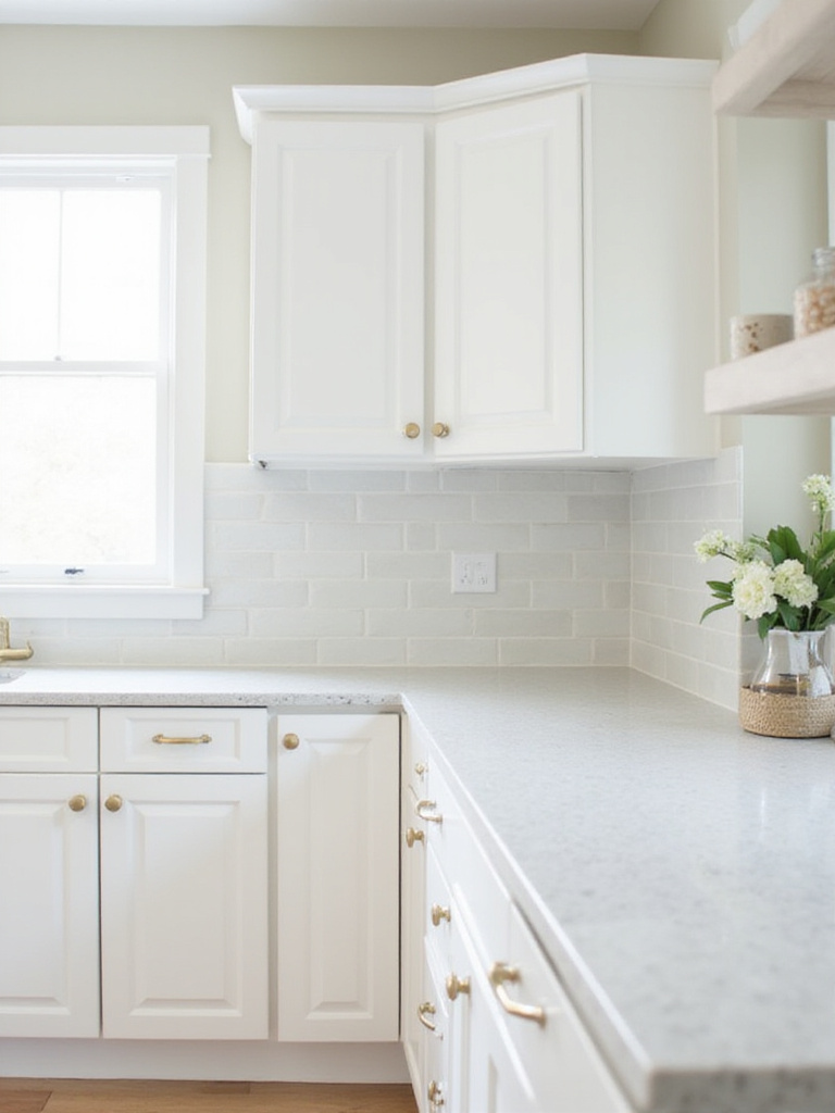 Updated kitchen cabinets with new brushed gold knobs and pulls