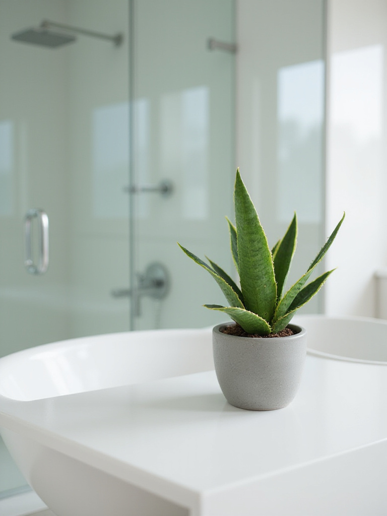 Snake plant in a modern bathroom, adding a touch of nature to the spa-like atmosphere.