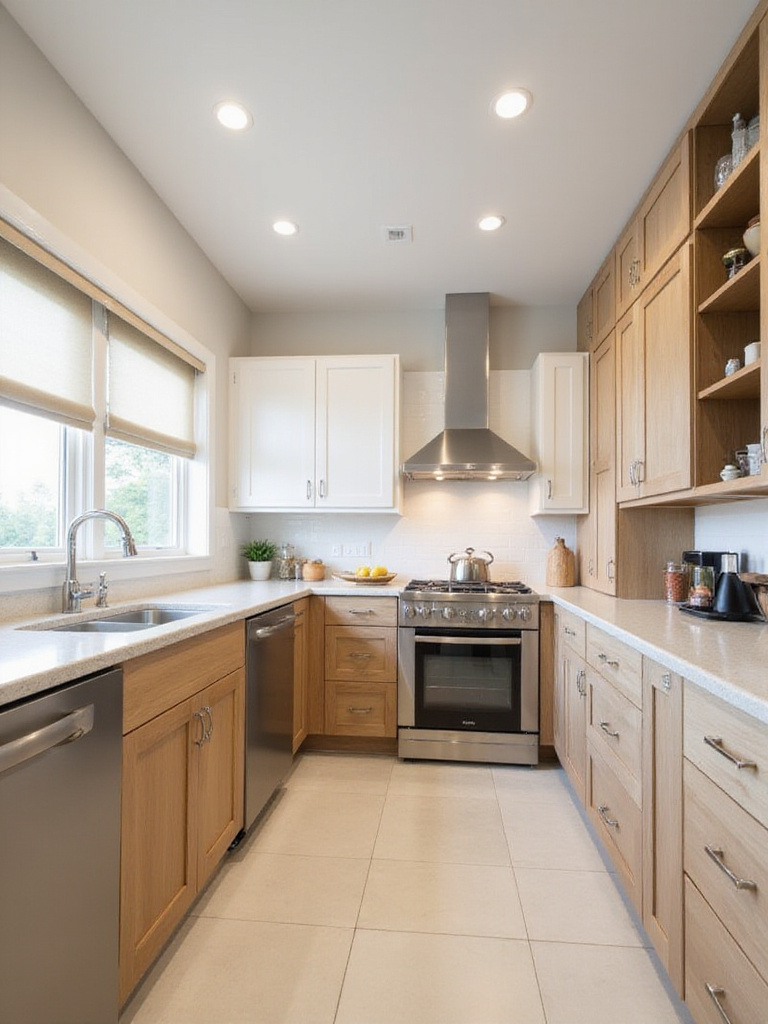 Kitchen cabinets showcasing different materials: solid wood, MDF, and plywood.