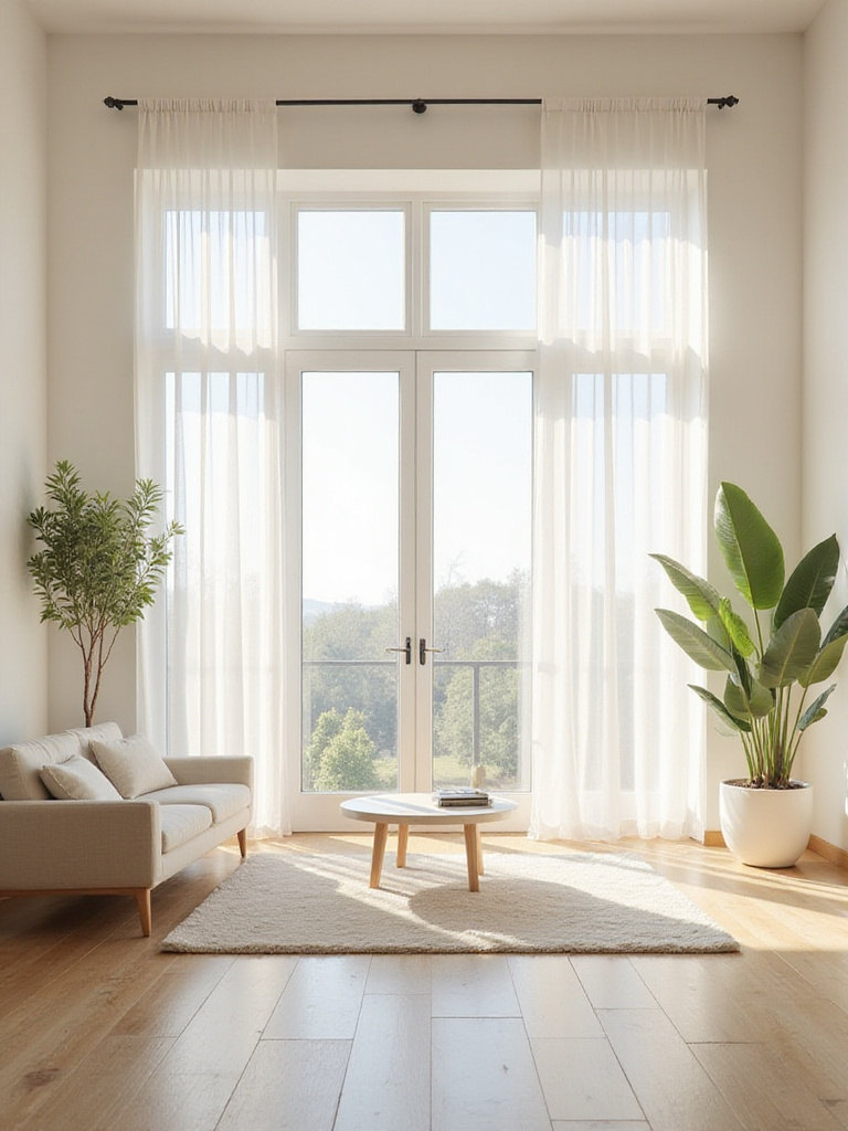 Minimalist living room with abundant natural light