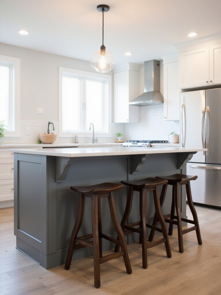 Modern kitchen island with breakfast bar seating and quartz countertop