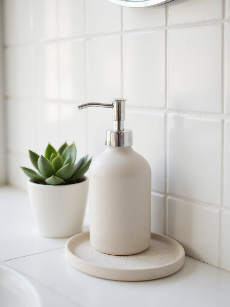 Minimalist ceramic soap dispenser on a bathroom countertop