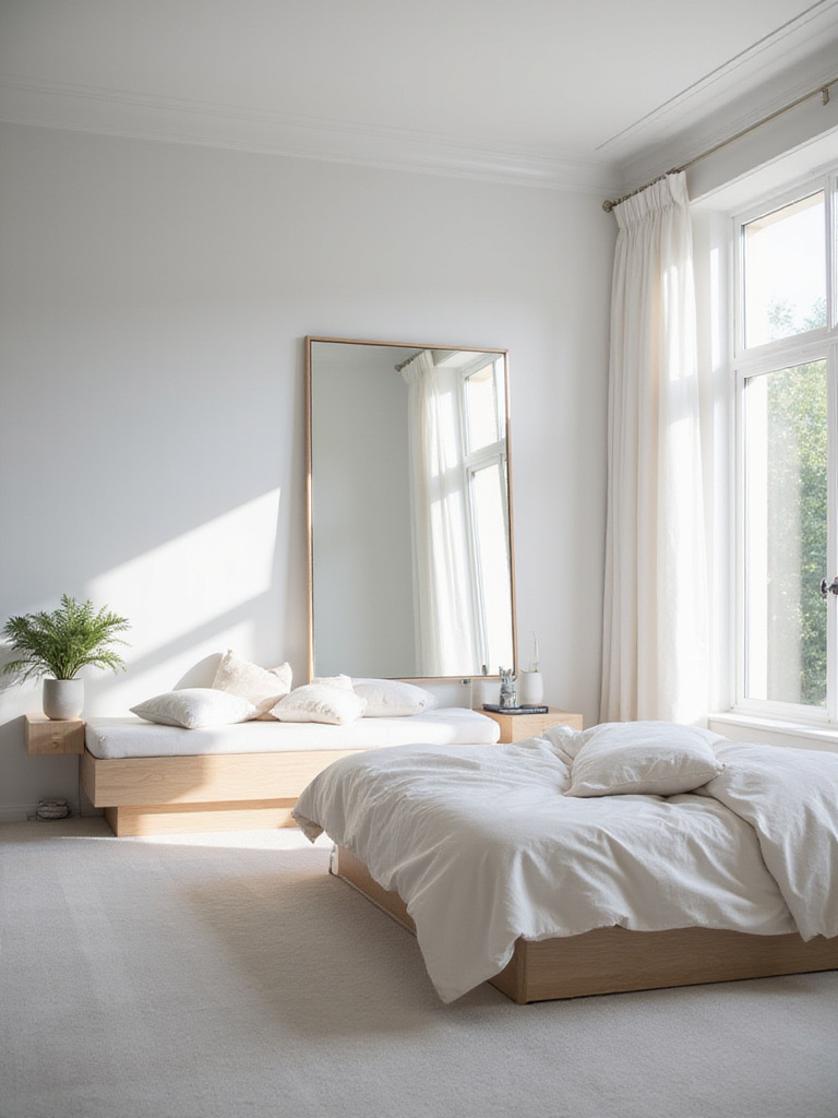 Bedroom featuring a large mirror enhancing light and space.