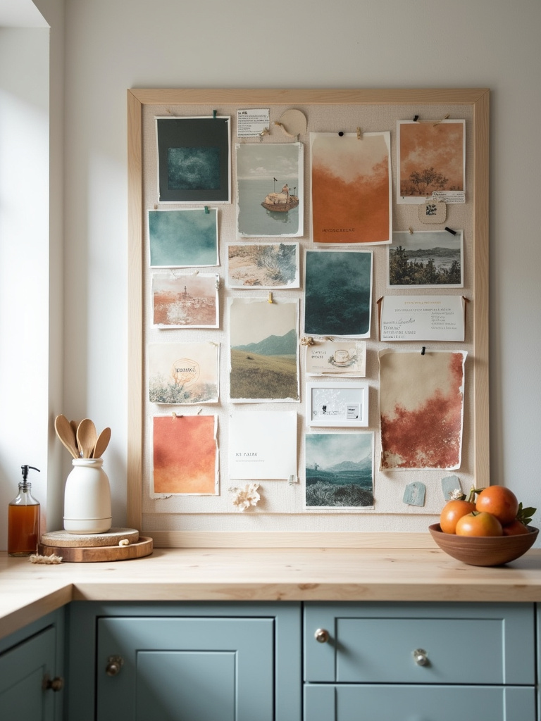 Kitchen design mood board showcasing color palette and inspiration for kitchen atmosphere.