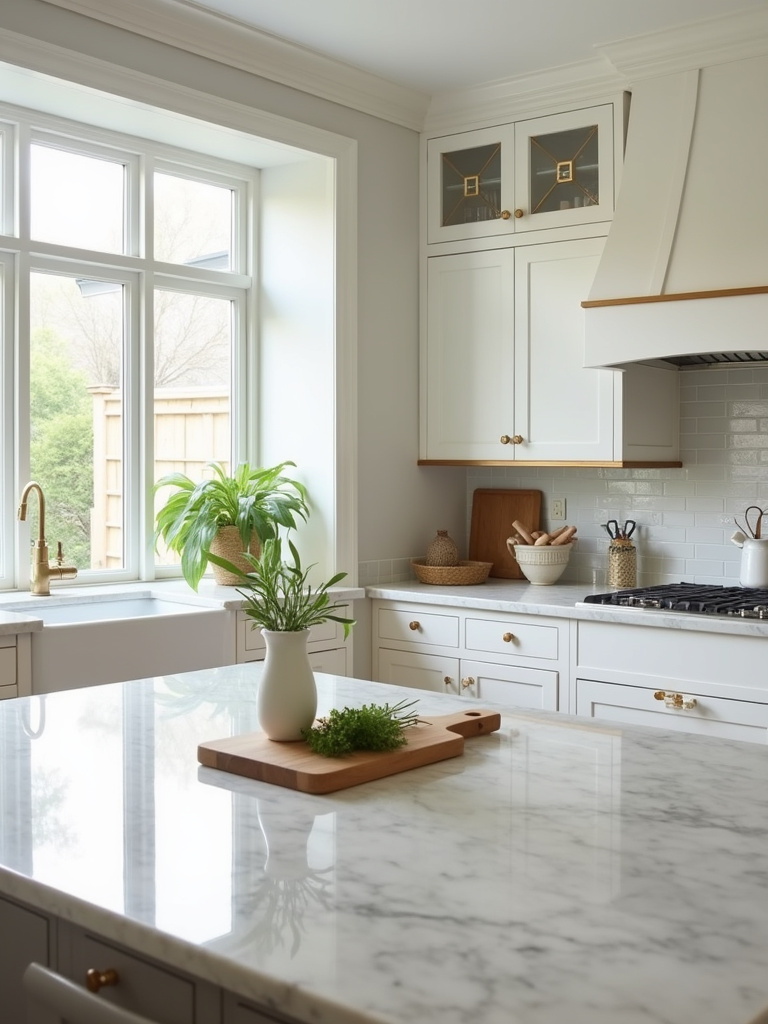 Neutral kitchen design with soft white cabinets and light gray walls