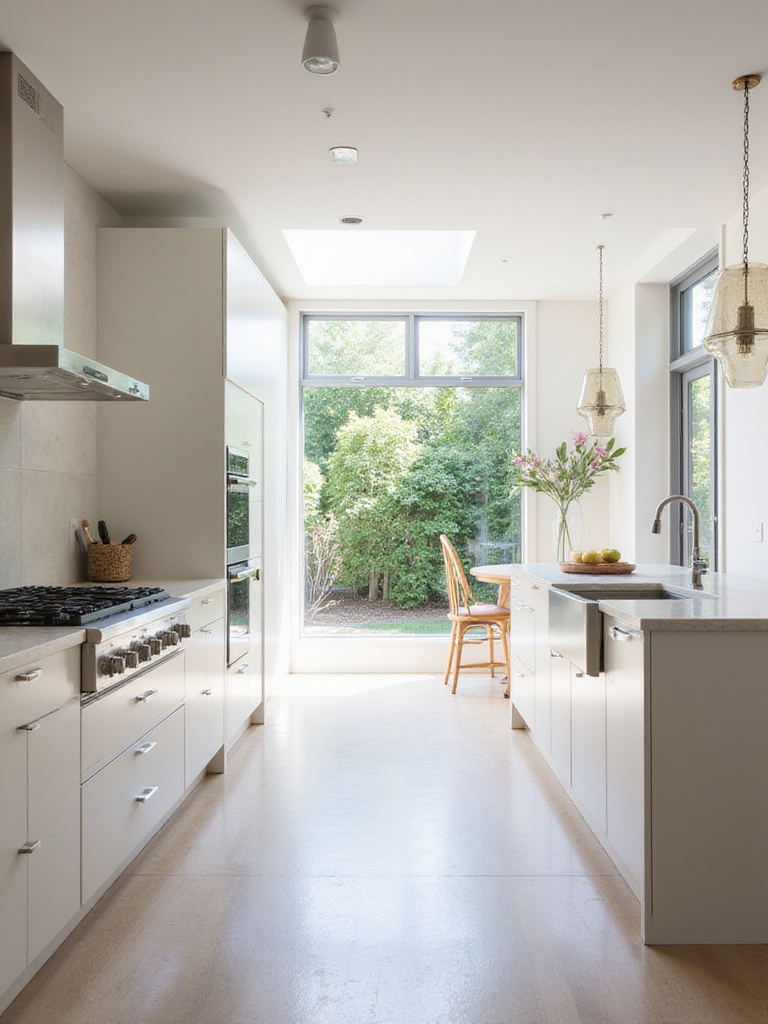 Modern kitchen renovation featuring a reconfigured layout with island breakfast bar and improved flow.